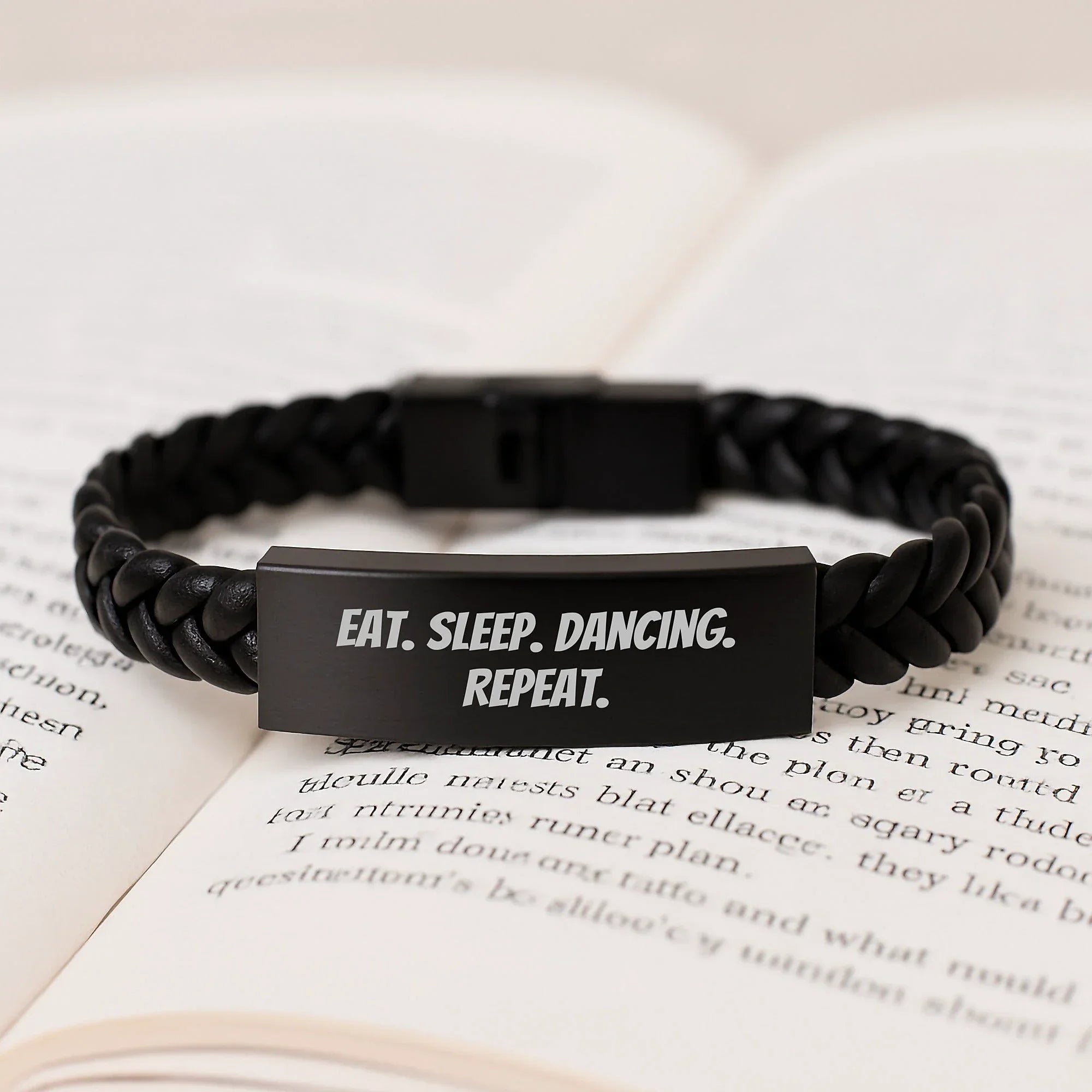 Funny Dancing Gifts for Friends from Men Eat. Sleep. Dancing. Repeat. Interlaced Leather Bracelet for Graduation