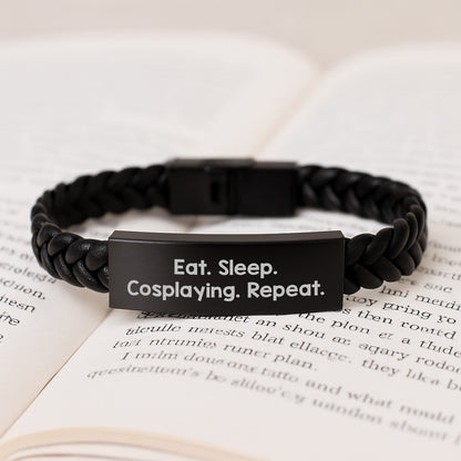 Cosplaying Gifts from Friends, Unique Interlaced Leather Bracelet for Men, Eat. Sleep. Cosplaying. Repeat., Funny Graduation Gift - Image 3