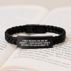 Funny Grampy Gifts, Interlaced Leather Bracelet, Birthday Unique Gifts for Men, Gifts from Family to Grampy, I Smile Because You Are My Grampy - Image 3