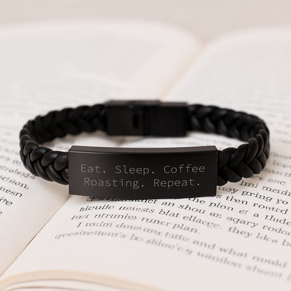 Coffee Roasting Enthusiasts' Gifts from Friends for Men, Unique Eat. Sleep. Coffee Roasting. Repeat. Interlaced Leather Bracelet, Graduation Unique Gifts - Image 3