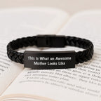 Funny Mother's Day Unique Gifts from Family - This Is What An Awesome Mother Looks Like Interlaced Leather Bracelet for Women