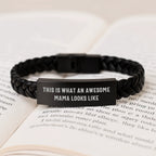 Mama Interlaced Leather Bracelet with Quote 'This Is What An Awesome Mama Looks Like' - Birthday Unique Presents