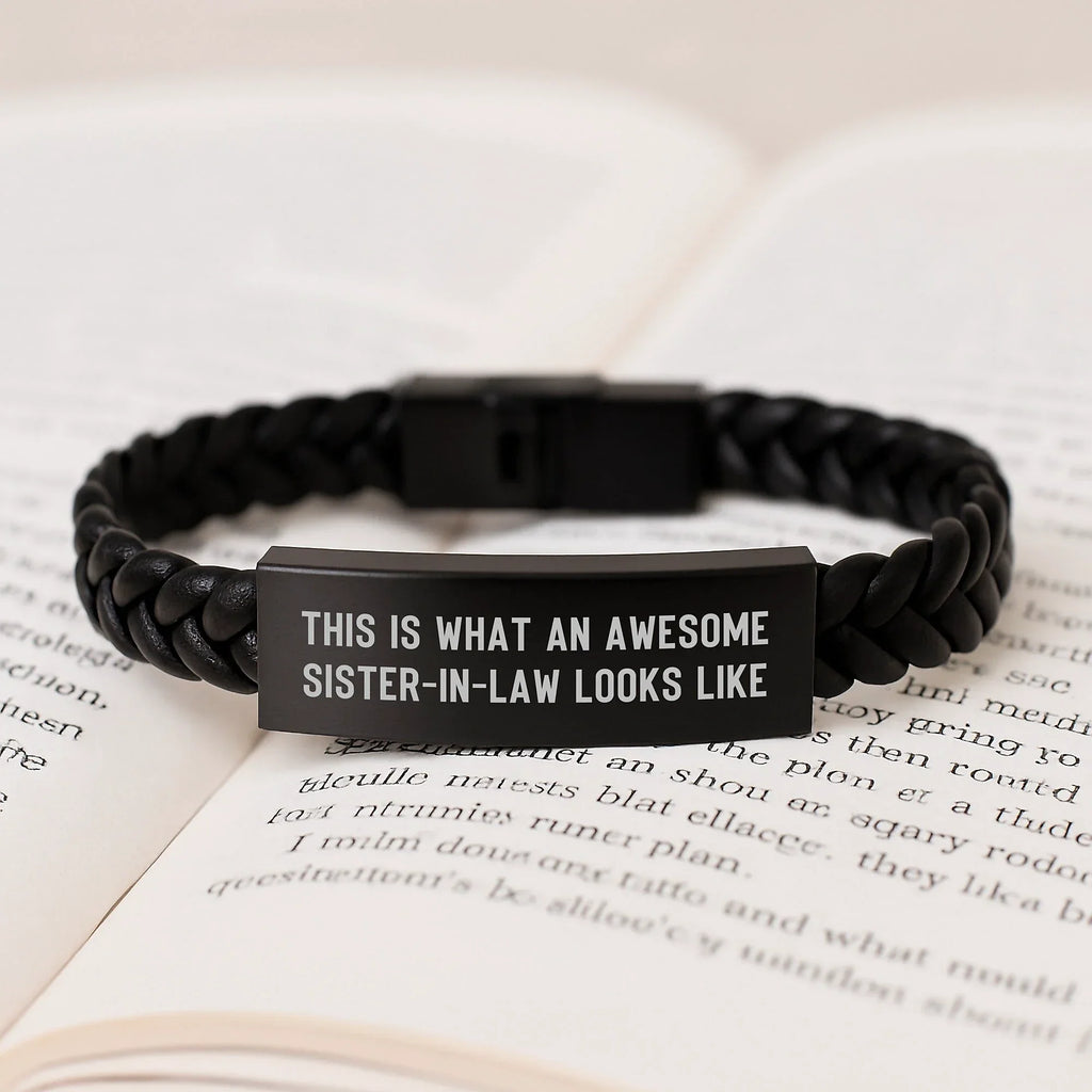 Funny Sister-in-law Gifts - Interlaced Leather Bracelet with Quote 'This Is What An Awesome Sister-in-law Looks Like' for Birthday from Men