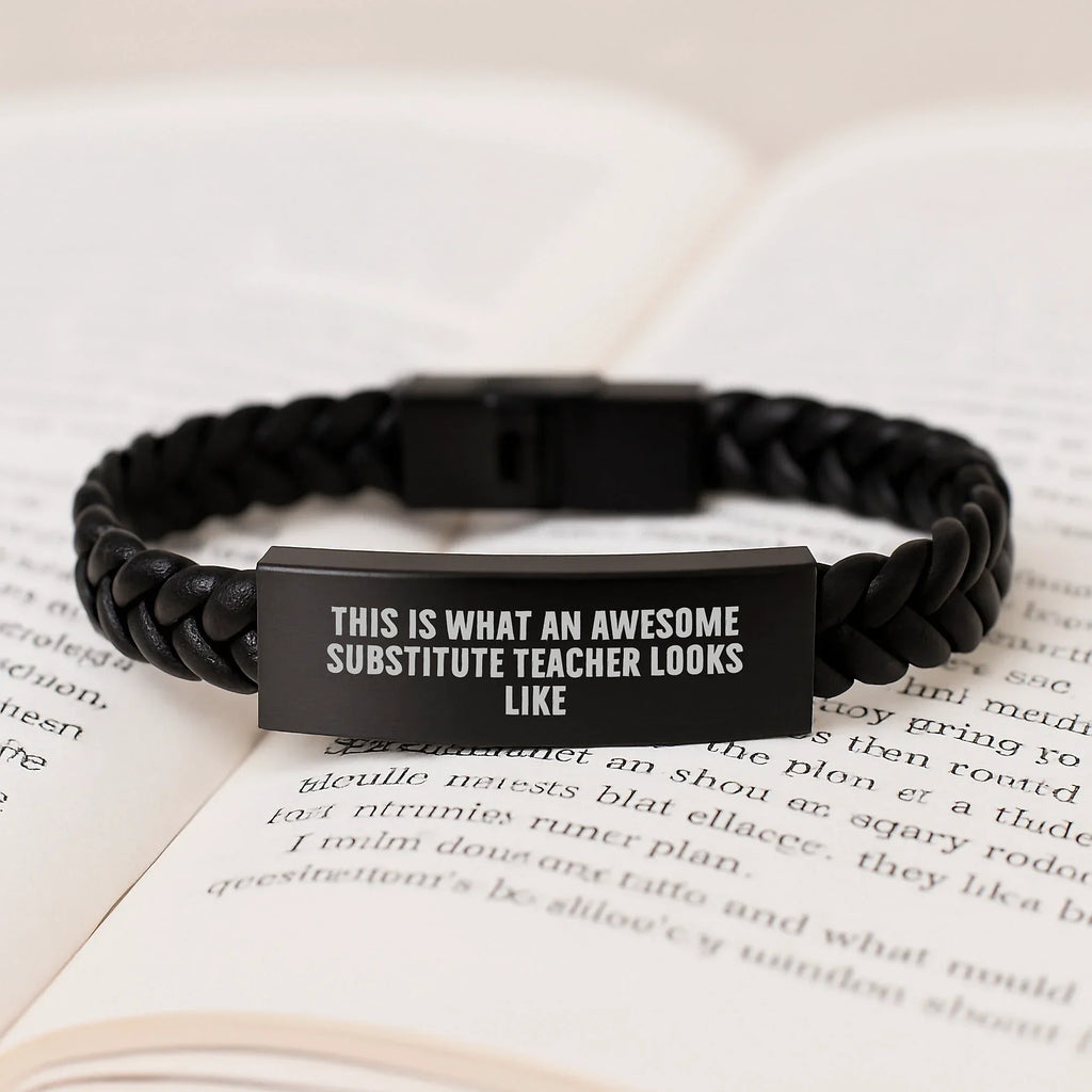 Funny Quote Substitute Teacher Gifts from Friends to Awesomely Supportive Subs, Interlaced Leather Bracelet for Men and Women Graduation Unique Gifts