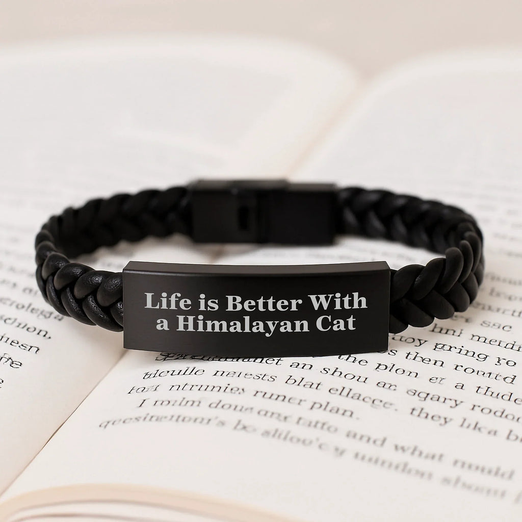 Himalayan Cat Lover's Gift, Interlaced Leather Bracelet, Funny Quote, Gifts from Men to Friends, 'Life Is Better With A Himalayan Cat', Valentine's Unique Gifts