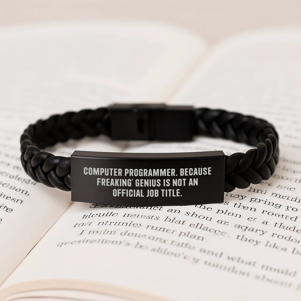 Computer Programmer Funny Quote Interlaced Leather Bracelet, Gifts from Men to Women Friends Coworkers Family, Unique Valentine's Gifts for Him Her Techie