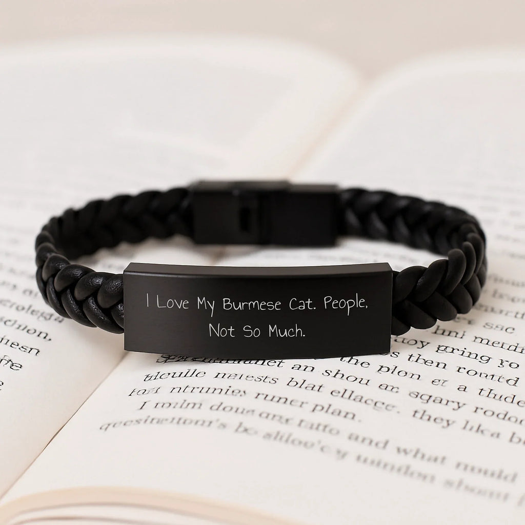 Burmese Cat Lovers Gifts from Friends, Funny Inspirational Quote Interlaced Leather Bracelet, 7.87 inch Stainless Steel PU Leather, Graduation Unique Gifts for Her Him or Family