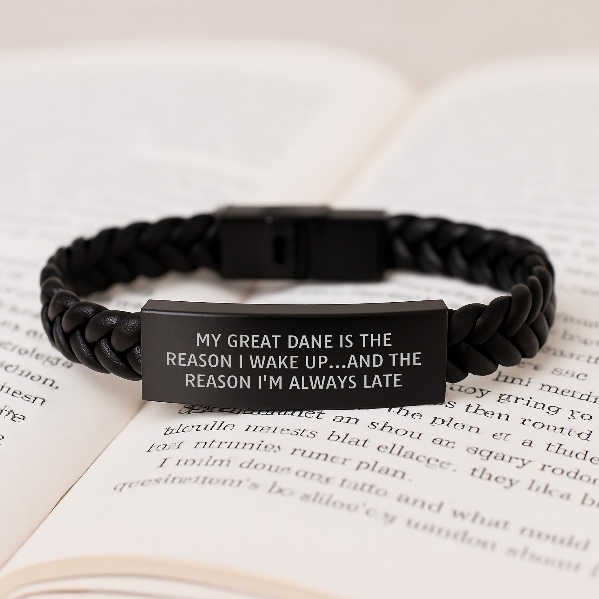 Funny Great Dane Dog Gifts from Friends for Birthday Unique Interlaced Leather Bracelet, "My Great Dane Is..." Quote - Image 3