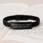Border Collie Lover Leather Bracelet Interlaced Stainless Steel For Women