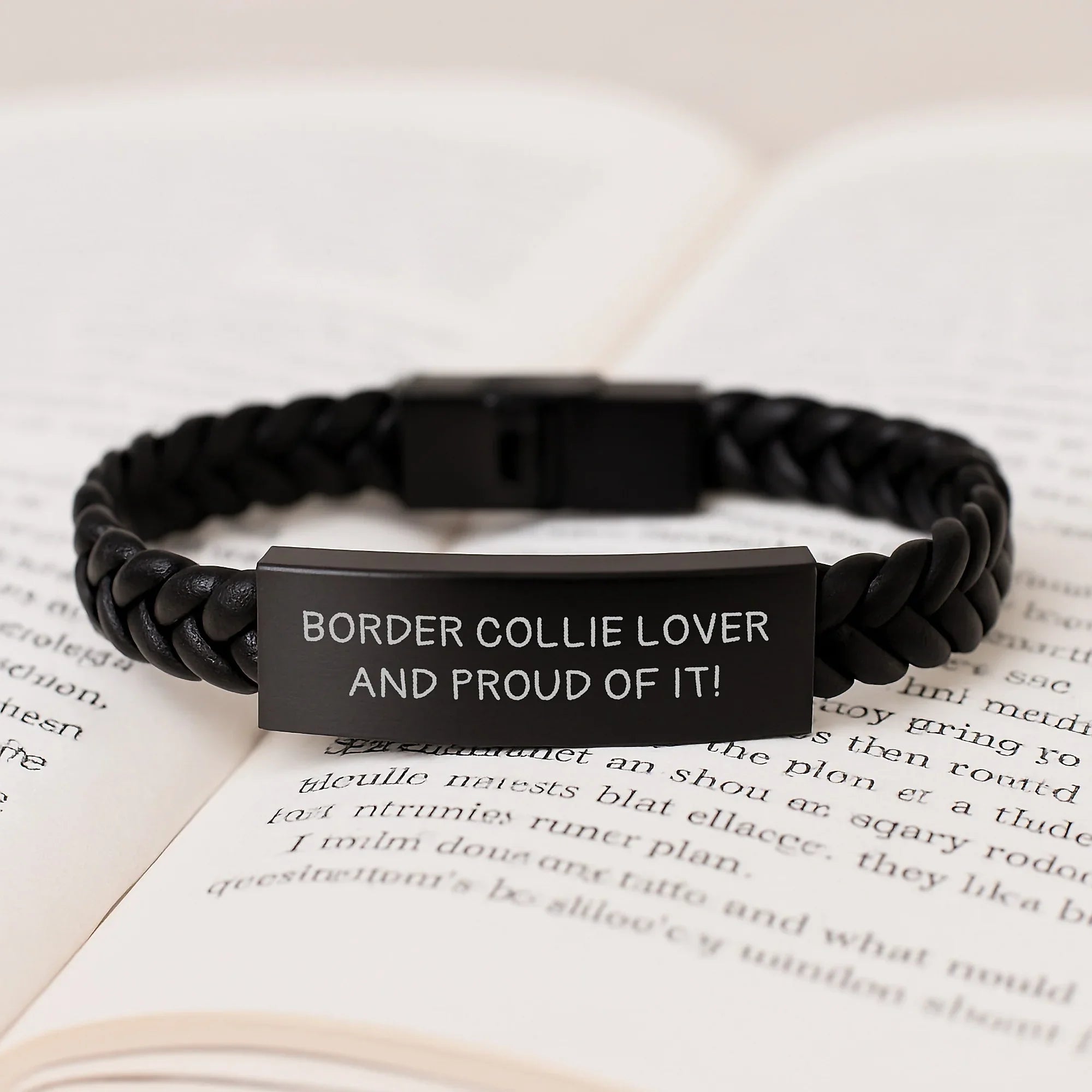 Border Collie Lover Leather Bracelet Interlaced Stainless Steel For Women