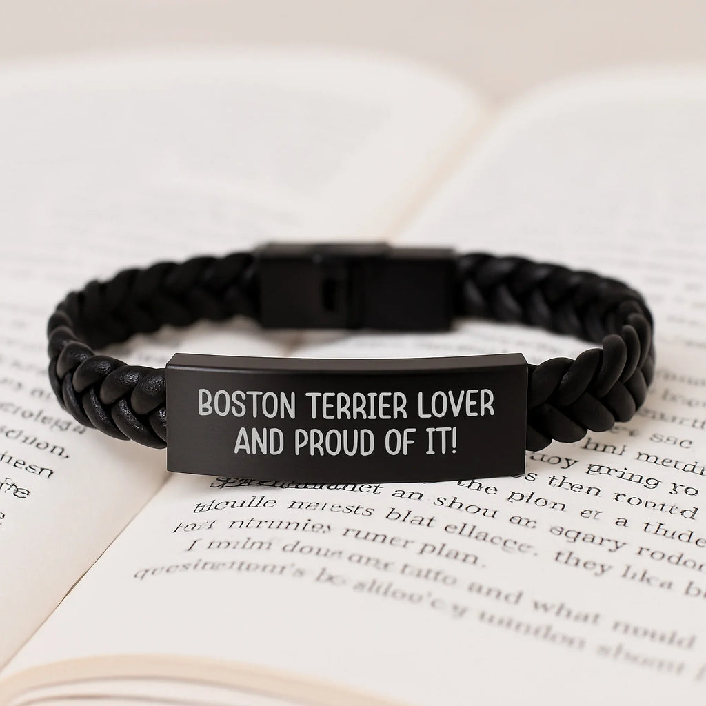 Boston Terrier Interlaced Leather Bracelet For Men Gift For Dog Lovers Valentine