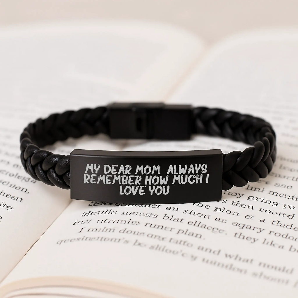Gifts from Family to Mom, Inspirational Interlaced Leather Bracelet, Funny Quote 'My Dear Mom. Always Remember How Much I Love You.' Beautiful Birthday Unique Gifts for Mom - Image 3