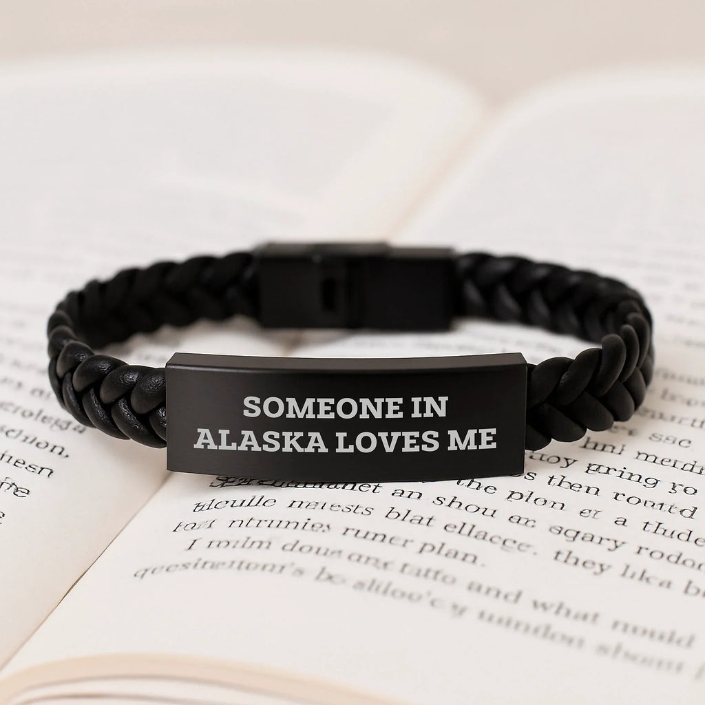Alaska Engraved Interlaced Leather Bracelet Someone In Alaska Loves Me Gift