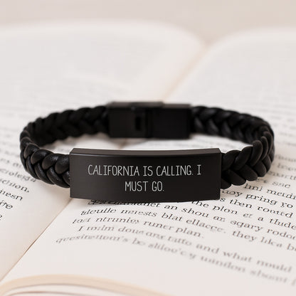 California Calling, Interlaced Leather Bracelet Gifts from Friends to California Lovers on Birthday - 'California Is Calling. I Must Go.' Quote Inspired - Image 3