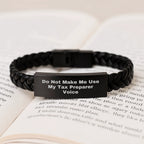 Funny Tax Preparer Gifts for Men, Unique Interlaced Leather Bracelet, 'Do Not Make Me Use My Tax Preparer Voice', Christmas Unique Gifts from Friends