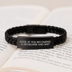 Funny Developer Gifts from Men - Interlaced Leather Bracelet for Mother's Day Unique Gifts - 'Look At You Becoming A Developer And Shit' Stainless Steel PU Leather - Image 3