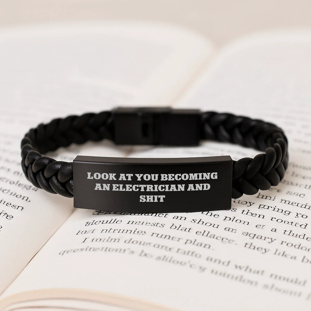 Electrician Gifts - Funny Inspirational Quote Interlaced Leather Bracelet for Men, Unique Christmas Unique Gifts from Friends to Family