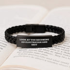 Electrician Gifts - Funny Inspirational Quote Interlaced Leather Bracelet for Men, Unique Christmas Unique Gifts from Friends to Family