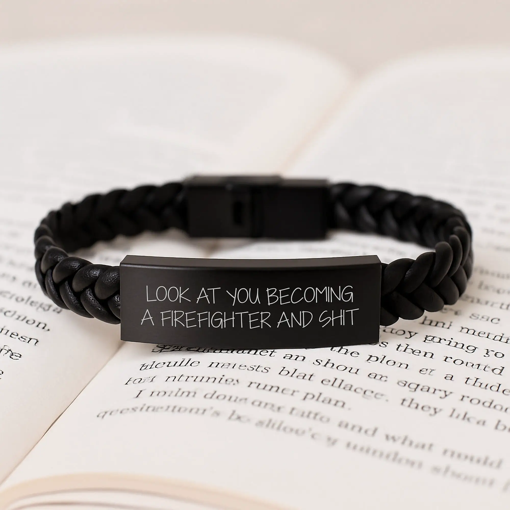Funny Firefighter Gifts for Men, Interlaced Leather Bracelet for Firefighter Graduation Unique Gifts from Friends and Family - Image 3