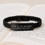 Funny Lawyer Gifts from Friends - Interlaced Leather Birthday Wishes 'Look At You Becoming A Lawyer And Shit' for Men Women Coworkers Family