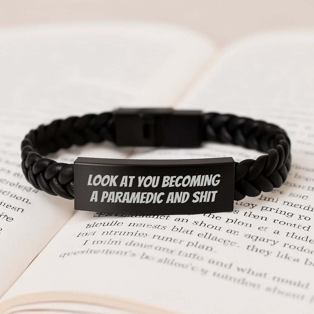 Funny Rescue Worker Gifts for Men, Women, or Friends - Interlaced Leather Bracelet with 'Look At You Becoming A Rescue Worker And Shit' Quote, Birthday Unique Gifts from Family, Coworkers, and More