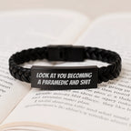Funny Rescue Worker Gifts for Men, Women, or Friends - Interlaced Leather Bracelet with 'Look At You Becoming A Rescue Worker And Shit' Quote, Birthday Unique Gifts from Family, Coworkers, and More