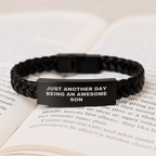 A Heartfelt Gift for Son, Interlaced Leather Bracelet with Funny Quote 'Just Another Day Being An Awesome Son', Perfect for Graduation Unique Gifts from Family - Image 3