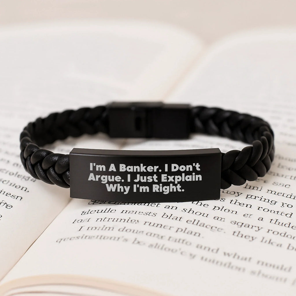 Funny Banker Gifts for Men, Interlaced Leather Bracelet with Stainless Steel, Ideal Gift from Family for Banker, Christmas Unique Gift