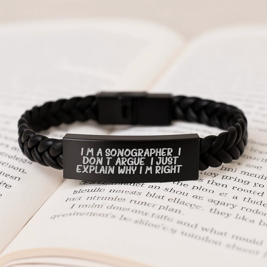 Sonographer Keepsake Interlaced Leather Bracelet for Him Birthday Gift - Image 3
