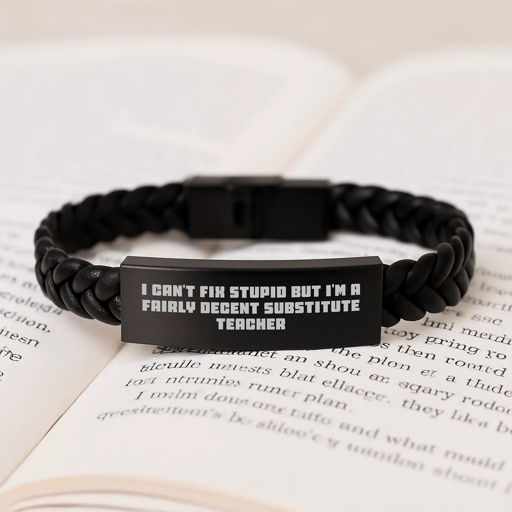 Funny Substitute Teacher Gifts for Men - Unique Birthday Unique Interlaced Leather Bracelet with Stainless Steel and PU Leather - Image 3