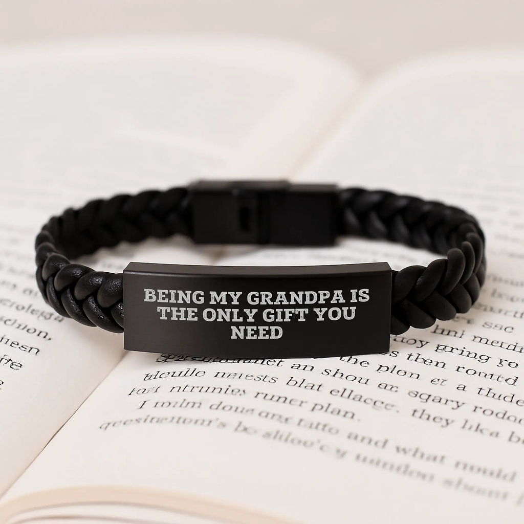 Unique Grandpa Gifts for Men - Being My Grandpa Is The Only Gift You Need, Interlaced Leather Bracelet for Graduation Unique Gifts from Family - Image 3