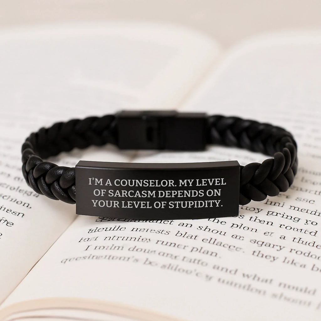 Gifts for Counselors Funny Sarcasm Leather Bracelet, Interlaced Leather Bracelet with Stainless Steel, Christmas Unique Gifts from Friends, Family, Coworkers to Counselors