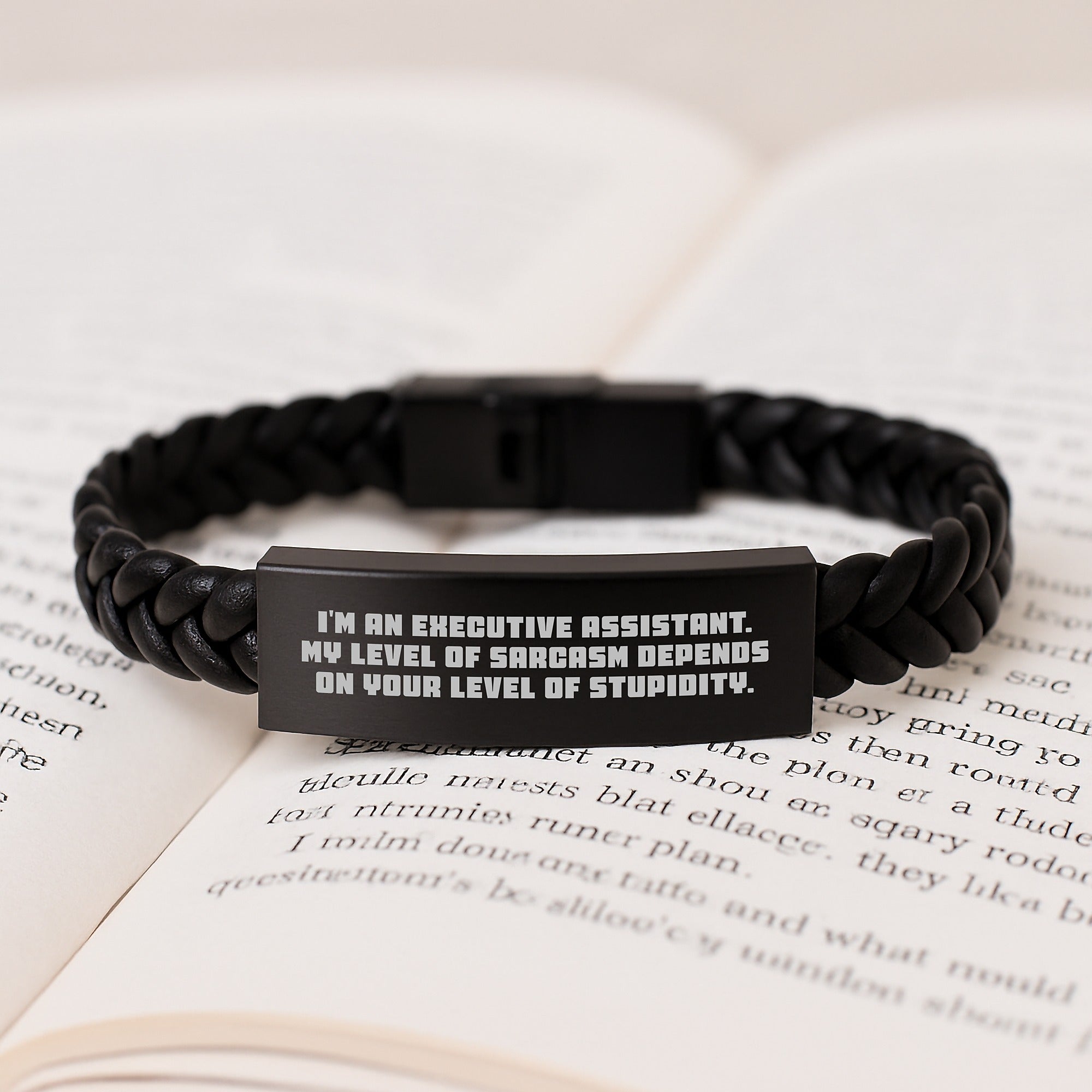 Funny Executive Assistant Gifts from Friends, Christmas Unique Interlaced Leather Bracelet, Sassy Quote for Men and Women