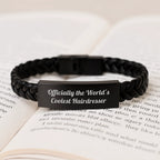 Funny Hairdresser Gifts from Friends for Hairdresser Interlaced Leather Bracelet Officially The World's Coolest Hairdresser