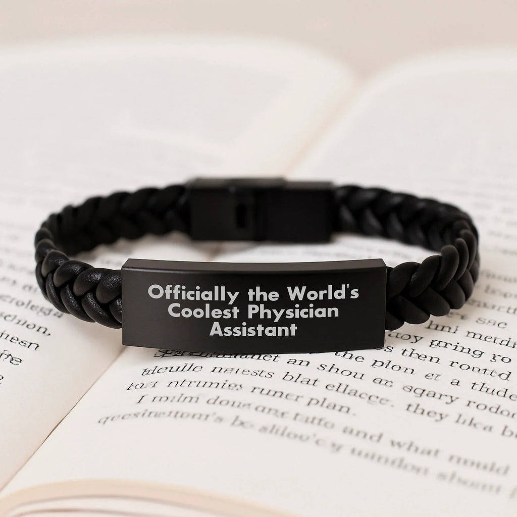 Funny Gifts for Men Physician Assistants - Officially The World's Coolest Quote Interlaced Leather Bracelet for Christmas Unique Gifts from Friends