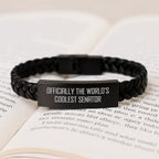 Funny Senator Gifts for Him, Officially The World's Coolest Senator Interlaced Leather Bracelet, Christmas Unique Presents for Men