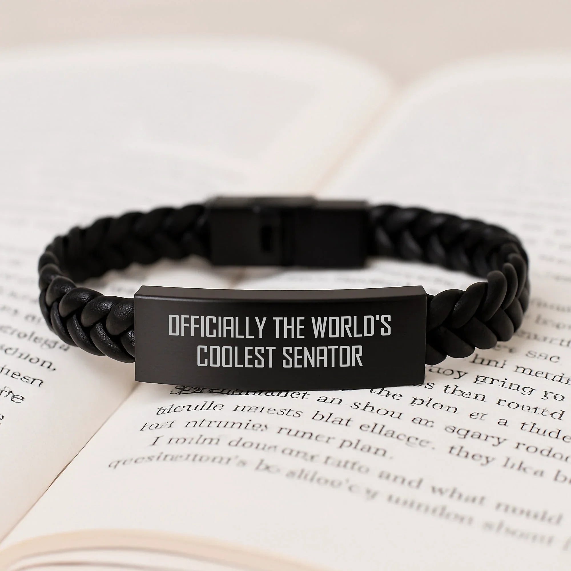 Funny Senator Gifts for Him, Officially The World's Coolest Senator Interlaced Leather Bracelet, Christmas Unique Presents for Men