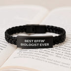 Funny Biologist Gifts for Him, Best Effin' Biologist Ever Interlaced Leather Bracelet, Christmas Unique Presents from Friends to Colleagues