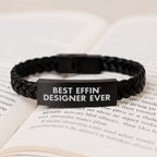 Funny Graduation Gifts from Best Effin' Designer Ever, Interlaced Leather Men's Bracelet for Designer, Unique Gifts for Him, Funny Quote Gift for Men