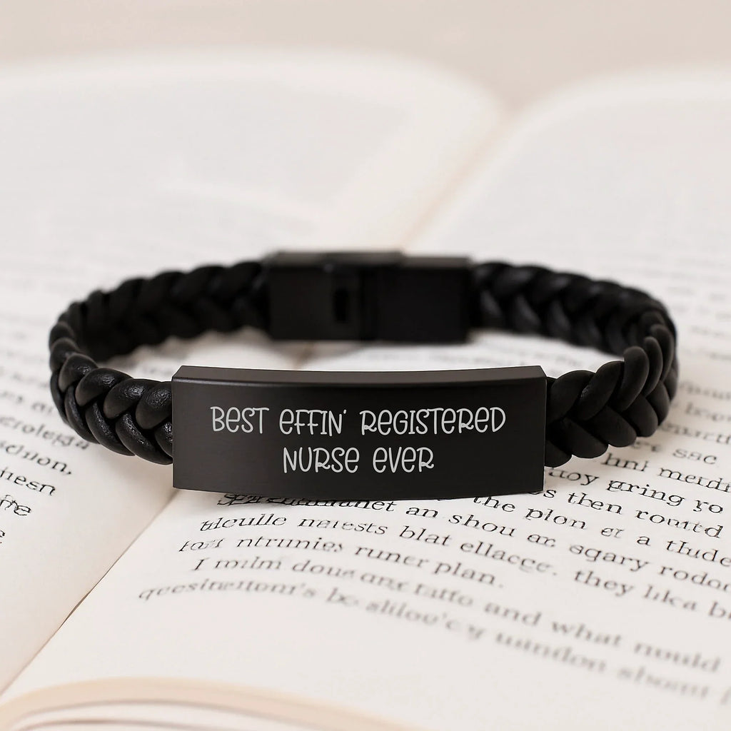 Funny Registered Nurse Gifts, Best Effin' Nurse Ever Interlaced Leather Bracelet, Christmas Unique Presents for Men, Women, Family, Coworkers, Friends