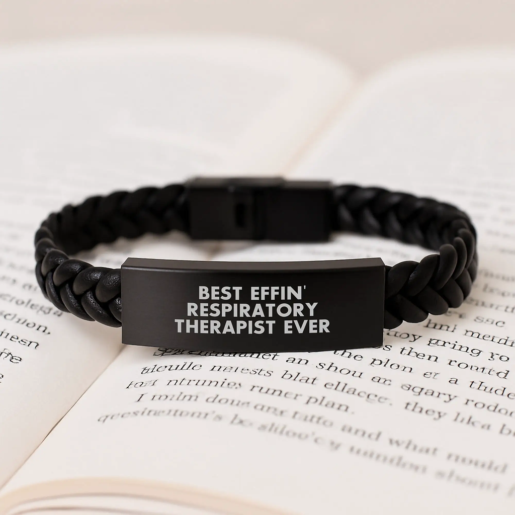 Funny Gift for Respiratory Therapist, Best Effin' Respiratory Therapist Ever Interlaced Leather Bracelet, Gifts from Family to Respiratory Therapist on Graduation Day - Image 3