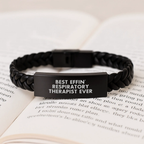 Funny Gift for Respiratory Therapist, Best Effin' Respiratory Therapist Ever Interlaced Leather Bracelet, Gifts from Family to Respiratory Therapist on Graduation Day - Image 3
