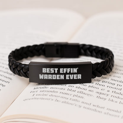 Funny Warden Gifts from Men, Best Effin' Warden Ever Interlaced Leather Bracelet for Men, Christmas Unique Presents for Warden Enthusiasts - Image 3