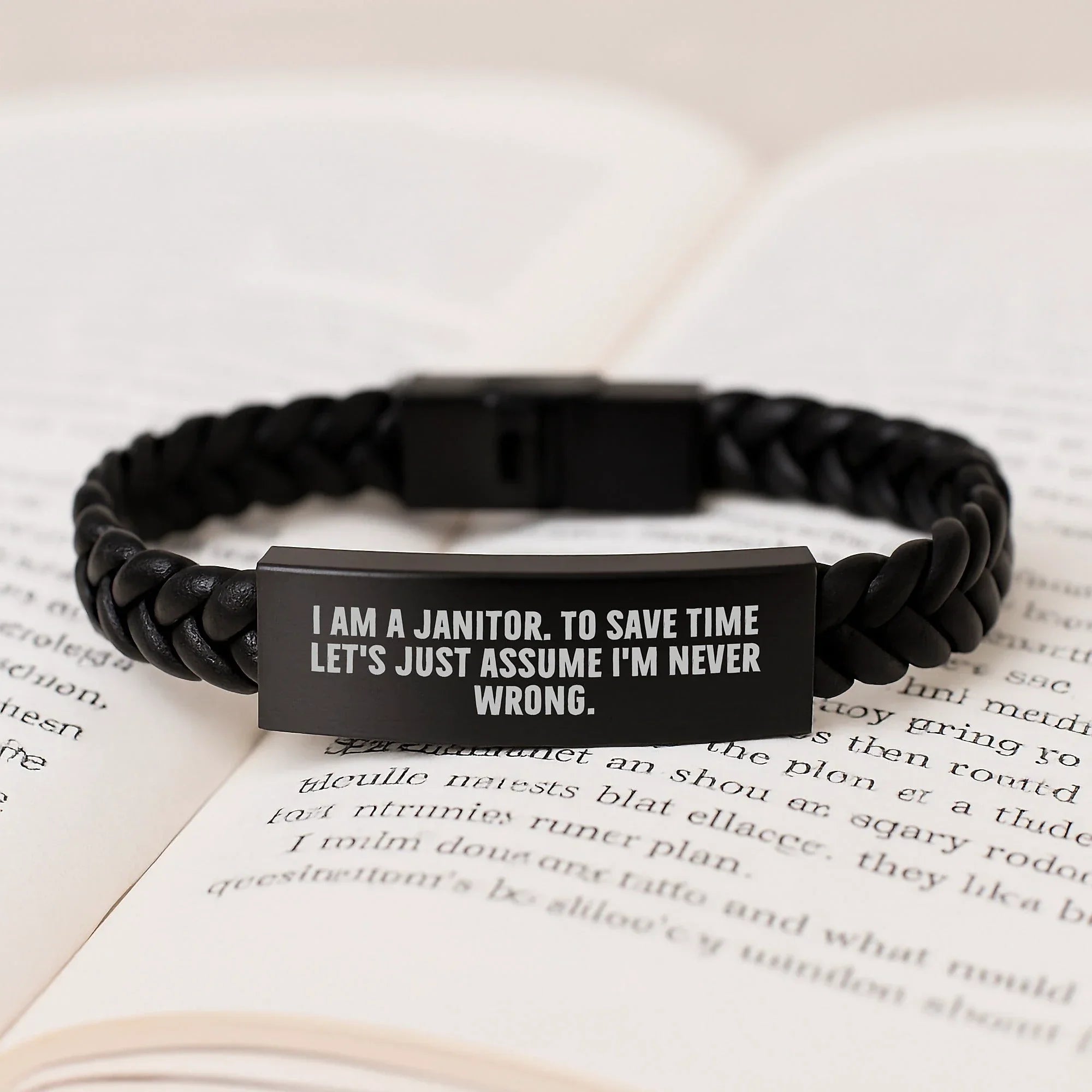 Funny Janitor Gifts for Janitor Men, Interlaced Leather Bracelet with Stainless Steel and PU Leather, Gifts from Family to Janitor Husband on Christmas Unique Gifts
