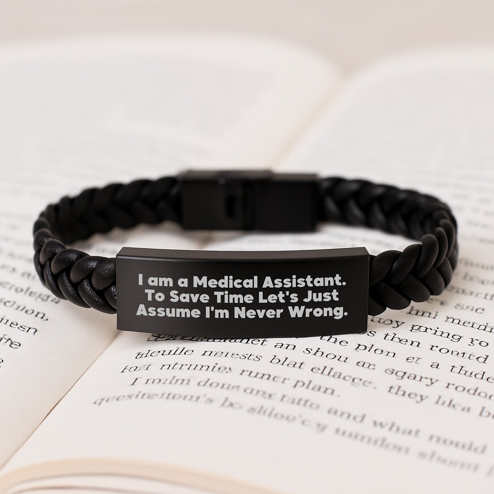 Funny Medical Assistant Quote Interlaced Leather Bracelt, Gifts from Friends for Medical Assistant Grads, Inspirational Job Humor for Men and Women, 7.87 inches Stainless Steel PU Leather - Image 3