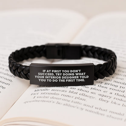 Funny Interior Designer Gifts from Men - Interlaced Leather Bracelet for Men Friends Coworkers Family - Inspirational Quote 'If At First You Don't Succeed' Christmas Unique Gifts - Image 3