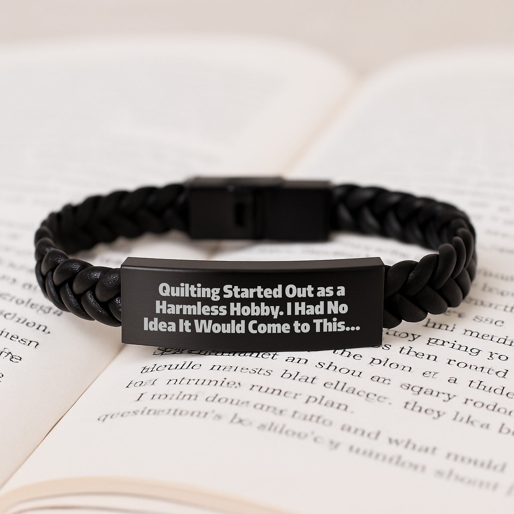 Quilting Gifts for Men - Interlaced Leather Wrap, Graduation Unique Gifts from Friends, Quilting Started Out As A Harmless Hobby, Funny Quilting Quote Leather Strap - Image 3