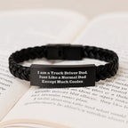 Truck Driver Gifts, Interlaced Leather Bracelets for Men - 'I Am A Truck Driver Dad' Engraved Stainless Steel, PU Leather, 7.87 inches, Unique Graduation Gift from Family