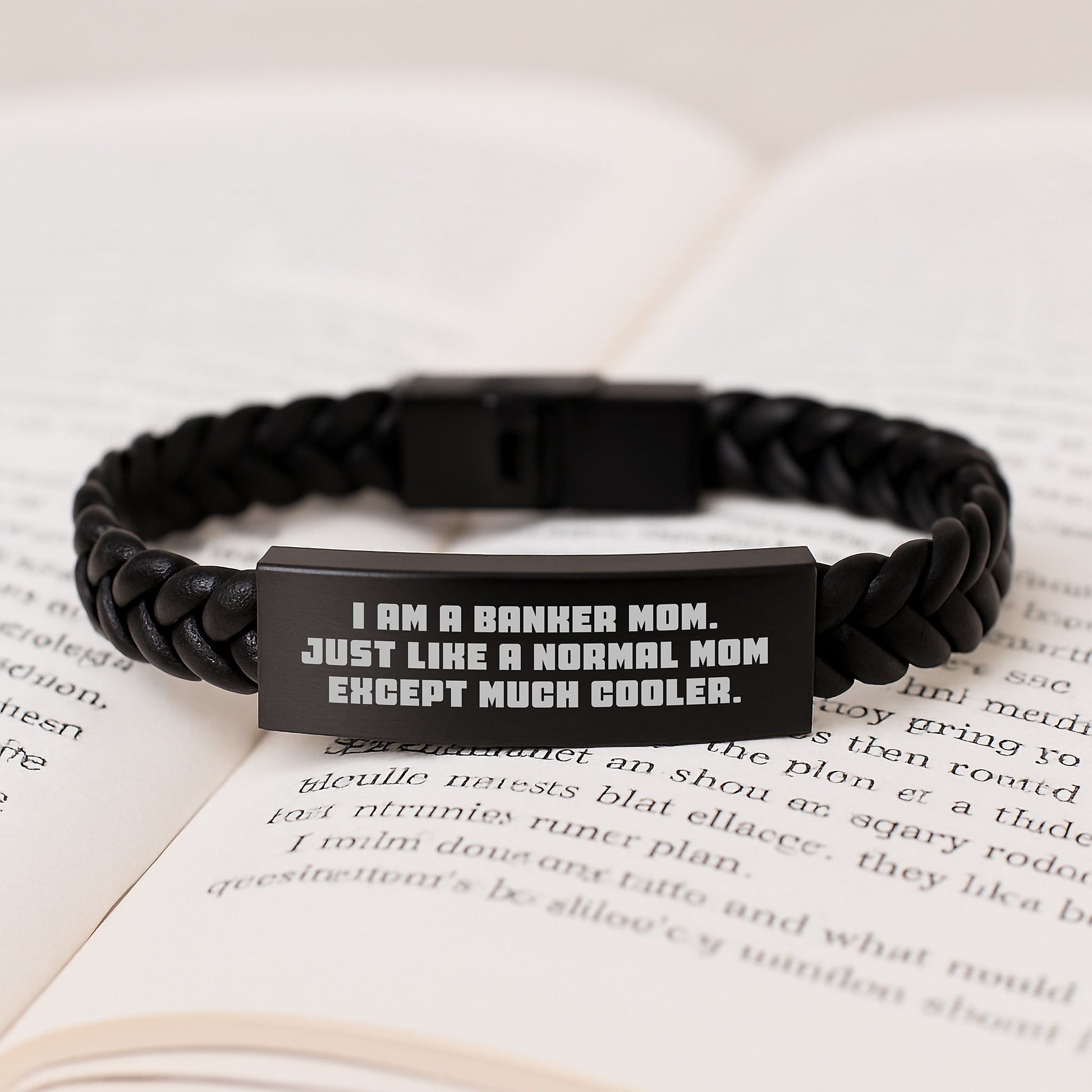 Funny Banker Mom Gifts for Men - Interlaced Leather Bracelet, Gifts from Mom to Banker, Graduation Unique Gifts, 'I Am A Banker Mom' - Image 3