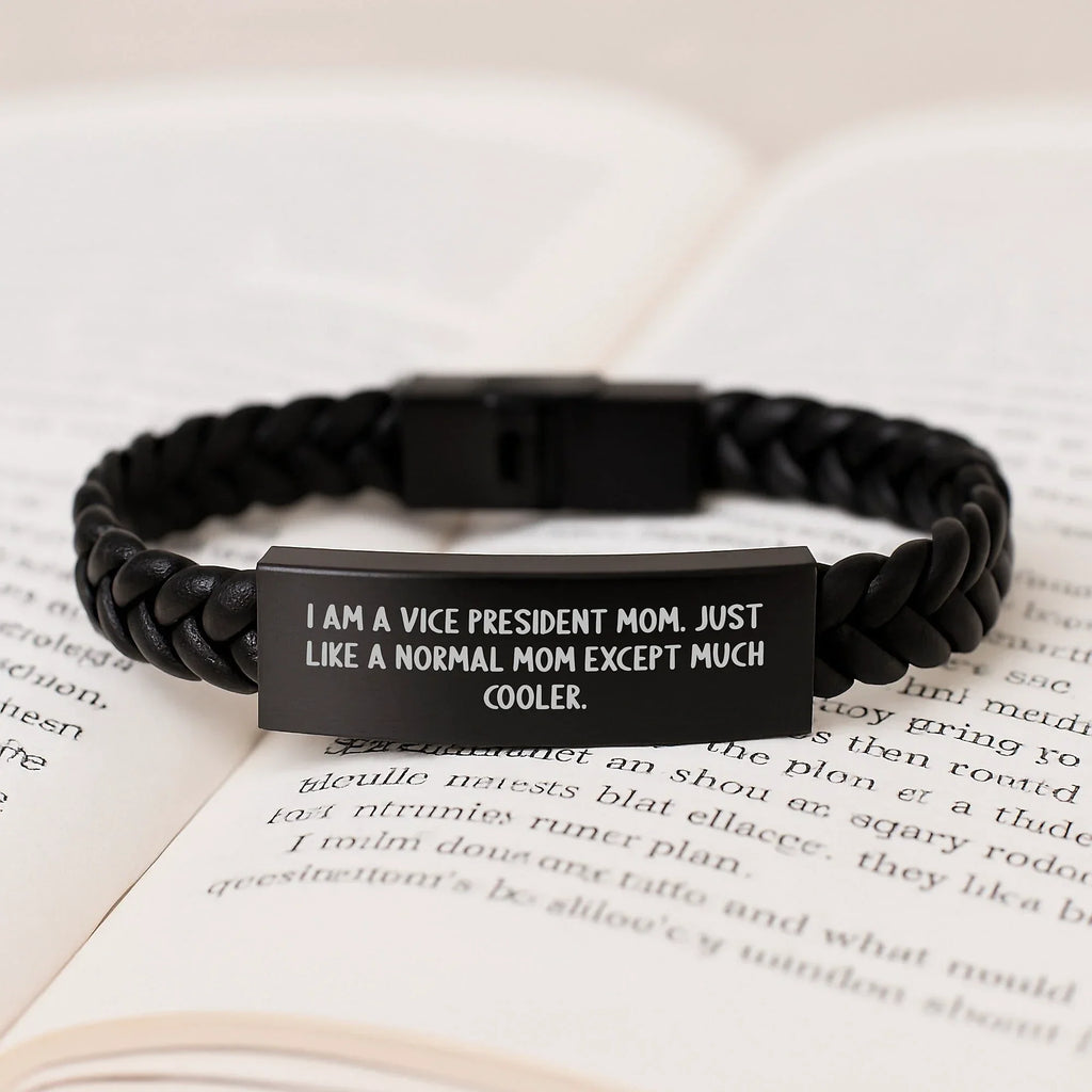 Funny Vice President Gifts for Men, Women, Coworkers - Interlaced Leather Bracelet, Stainless Steel and PU Leather, Christmas Unique Presents, I'm a VP Mom, Gifts from Family, Friends, and Coworkers